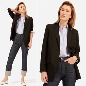 EVERLANE The Linen Oversized Blazer Jacket Black Button Front Shoulder Pads NEW